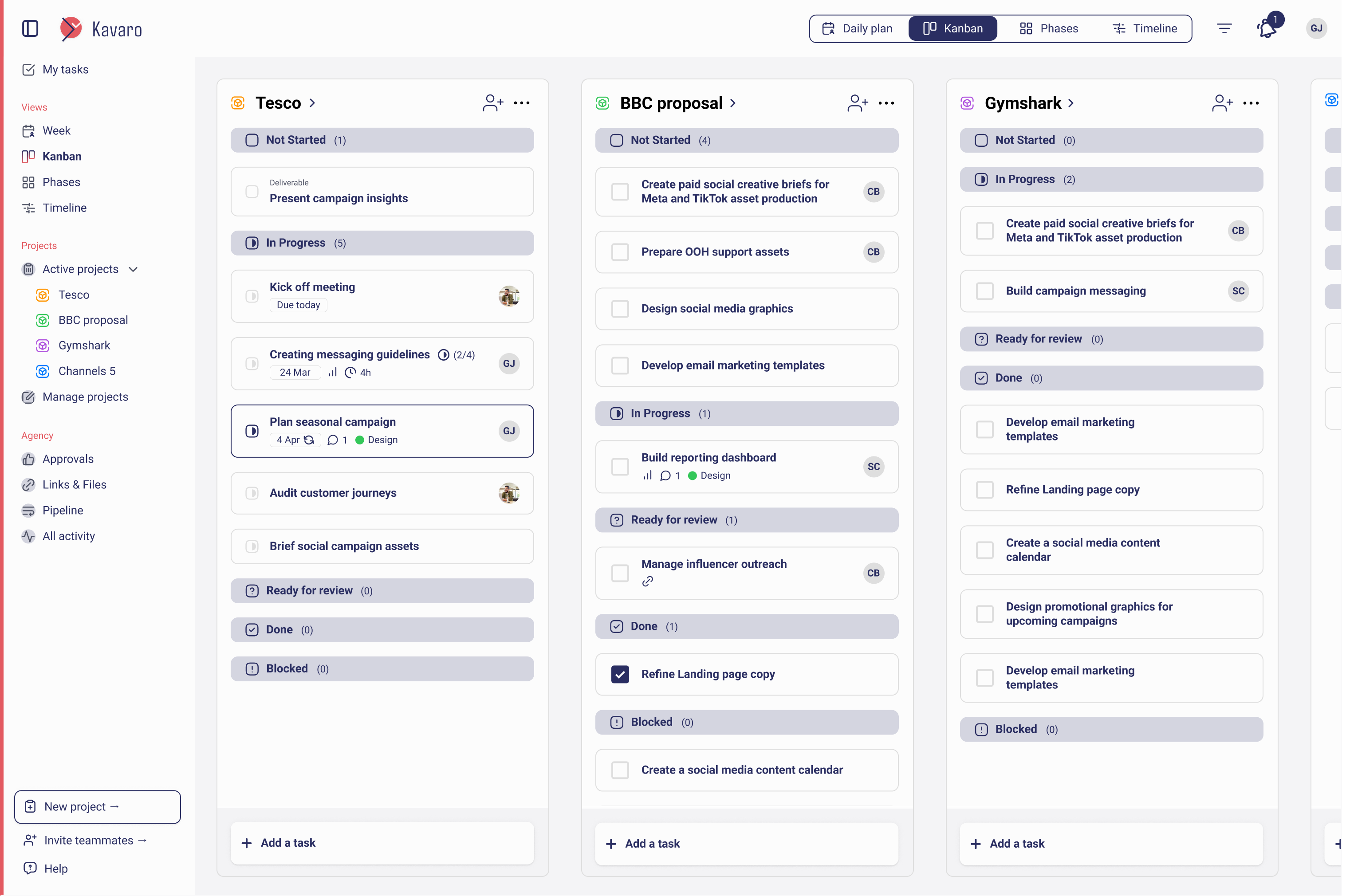 Kavaro Kanban board