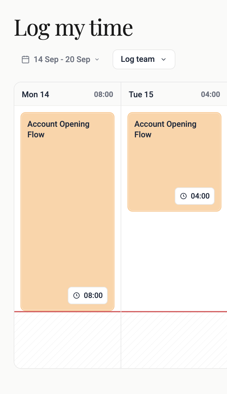 Weekly timesheet for logging hours against projects