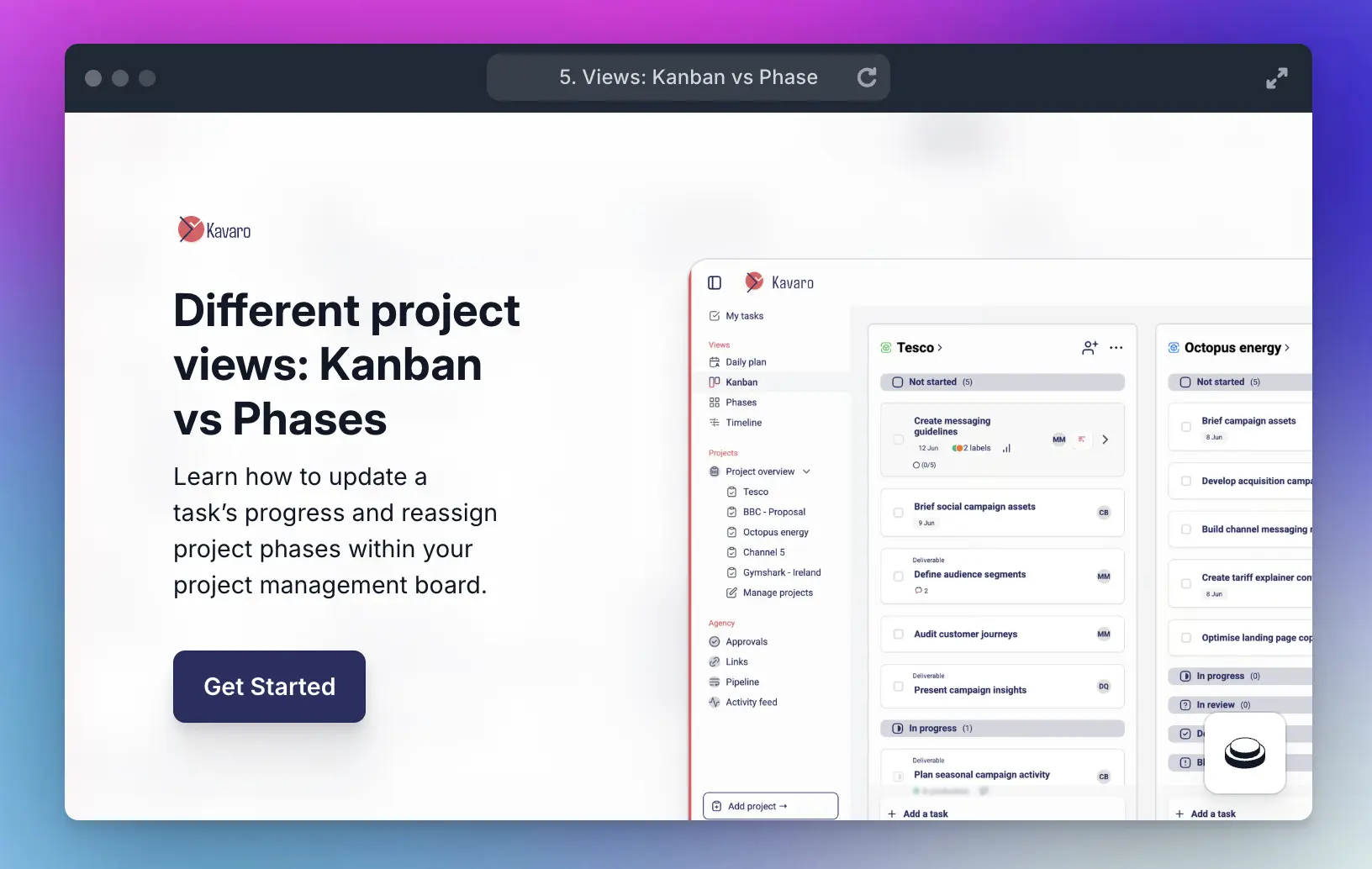 How to use Kanban and phase views in Kavaro